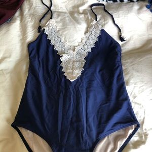 one piece blue with lace size large
